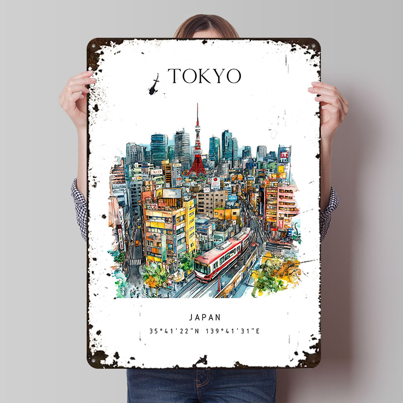 Retro Gaming Japan - โปสเตอร์พิมพ์ลายท่องเที่ยวโตเกียว ประเทศญี่ปุ่น งานศิลปะติดผนังแบบกำหนดเอง ป้ายโลหะสไตล์เรโทร วินเทจ สำหรับตกแต่งบ้าน