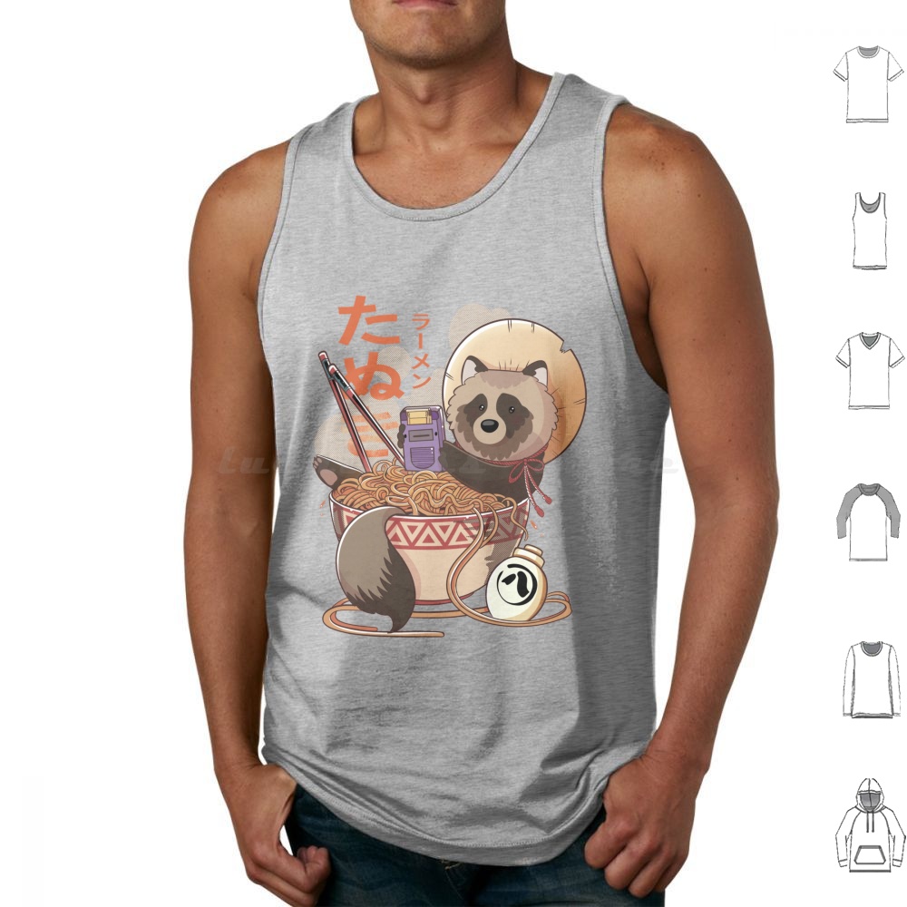 Retro Gaming Japan - Tanuki Ramen เสื้อกล้ามพิมพ์ผ้าฝ้าย Tanuki Ramen ญี่ปุ่นญี่ปุ่น