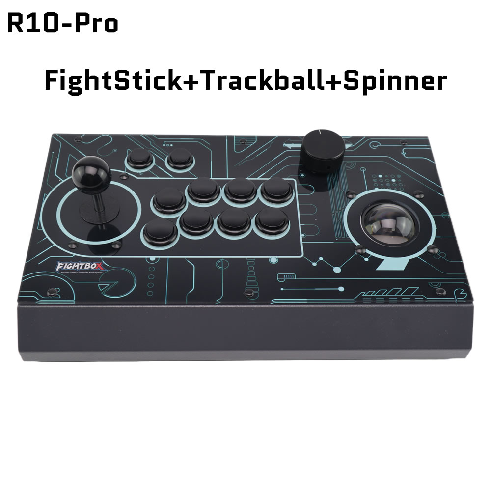 Retro Gaming Stick - จอยสติ๊กต่อสู้ FightBox R10-PRO พร้อมแทร็กบอลและสปินเนอร์ คอนโทรลเลอร์เกมย้อนยุคสำหรับ PC/PS3/SWITCH
