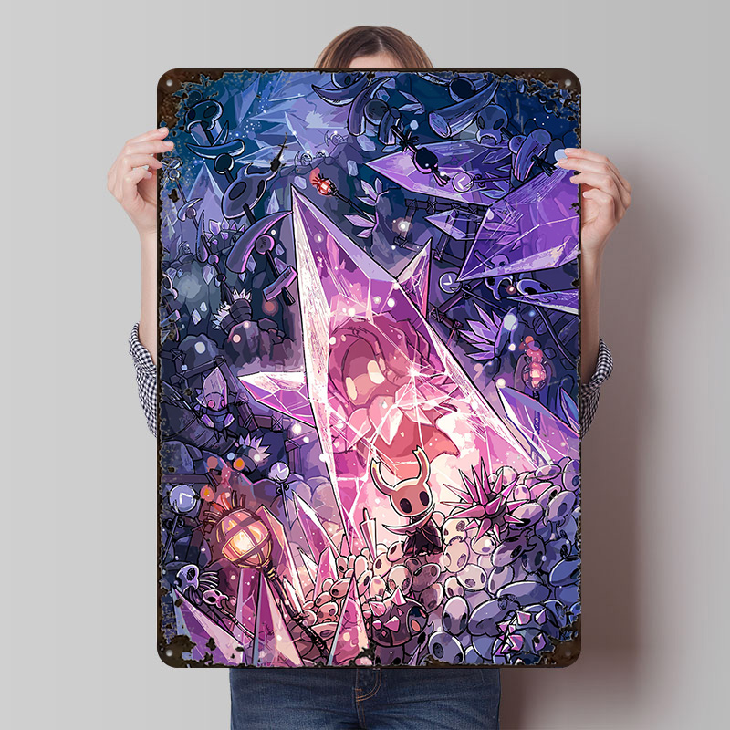 Retro Knight Gaming - โปสเตอร์โลหะลายเกม Hollow Knight งานศิลปะติดผนังแบบกำหนดเอง ป้ายโลหะวินเทจ ป้ายโลหะย้อนยุคสำหรับตกแต่งห้องเล่นเกม