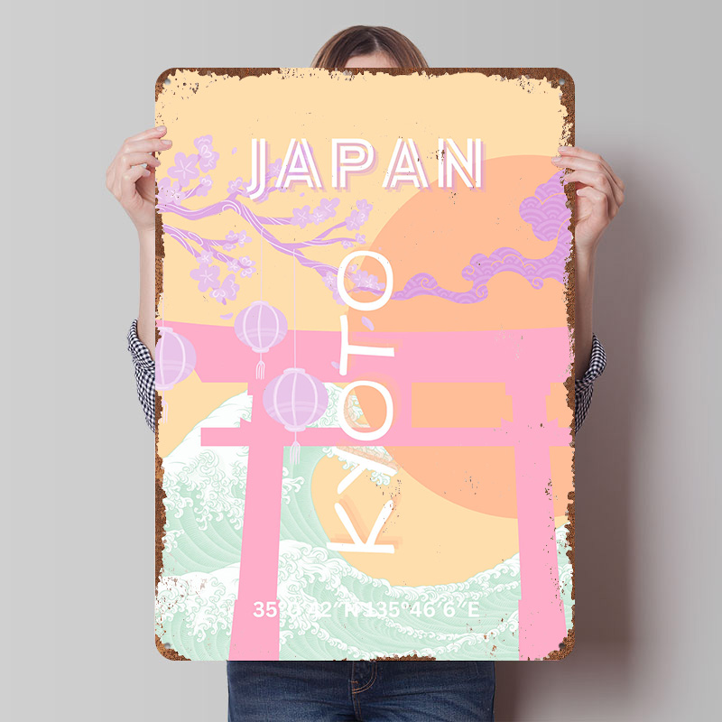 Retro Gaming Japan - โปสเตอร์โลหะลายศิลปะการเดินทางเมืองเกียวโต ประเทศญี่ปุ่น งานศิลปะตกแต่งผนังแบบกำหนดเอง ป้ายโลหะวินเทจย้อนยุค สำหรับตกแต่งห้องแมนเคฟ ห้องนอน