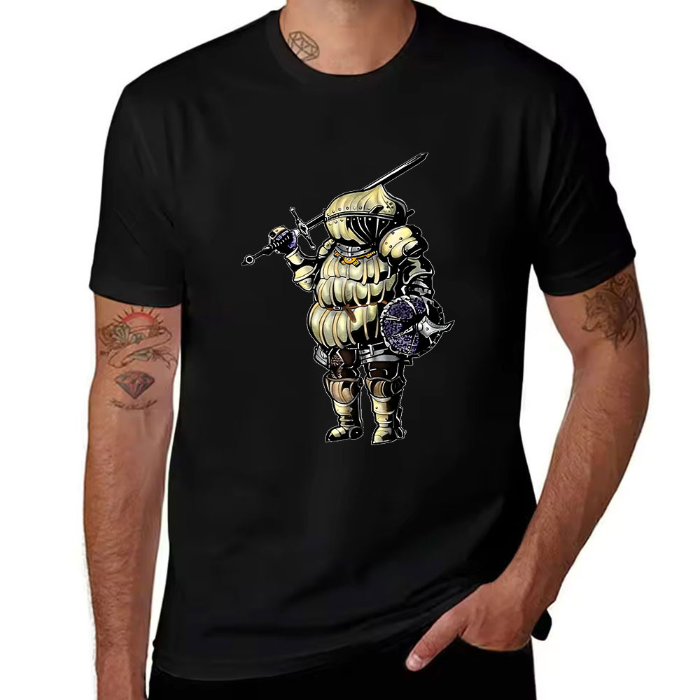Retro Knight Gaming - เสื้อยืดแขนสั้นผ้าฝ้ายสำหรับผู้ชายพิมพ์ลายอัศวินอ้วนสไตล์เรโทร เสื้อยืดทรงหลวมสบายๆ สำหรับใส่ในชีวิตประจำวันและสำหรับแฟนเกม
