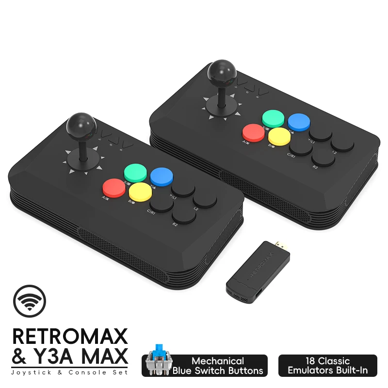 Retro Gaming Stick - จอยสติ๊กไร้สาย Y3A Max สำหรับเล่นเกมต่อสู้บนพีซี ทีวีบ็อกซ์ รองรับหลายระบบ