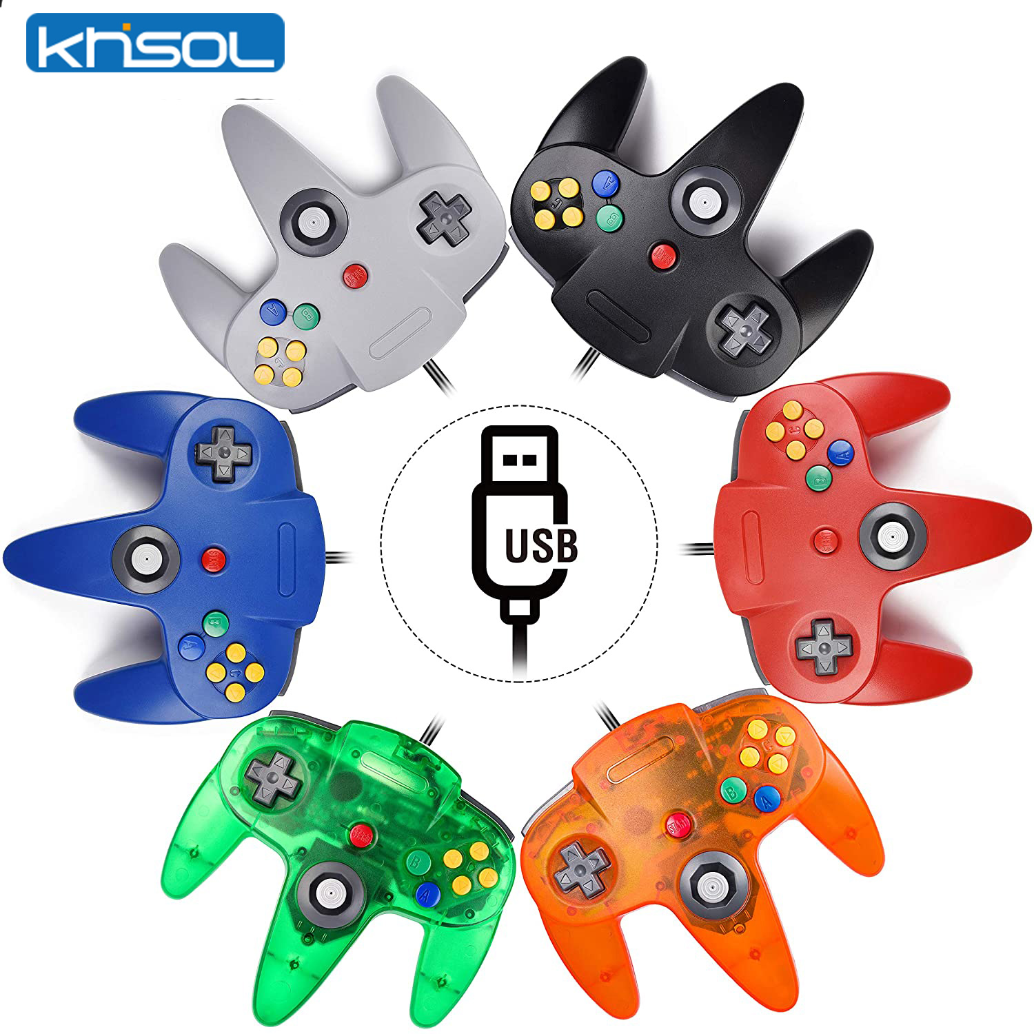 Retro Gaming App - N64 Controller คลาสสิก USB แบบมีสายรีโมทคอนโทรลเกมจอยสติ๊กอุปกรณ์เสริมคลาสสิก 64