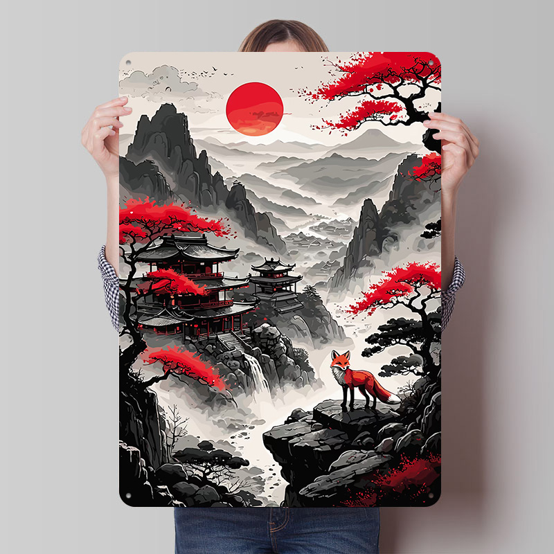 Retro Gaming Japan - ป้ายโลหะวินเทจแบบกำหนดเองลาย Red Moon Japan สำหรับตกแต่งผนัง ของตกแต่งห้อง