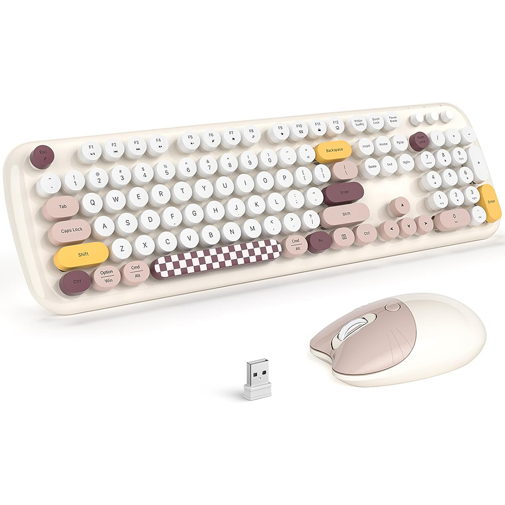 Retro Gaming Kc - MOFII คีย์บอร์ดไร้สายและเมาส์ Combo, คีย์บอร์ดคอมพิวเตอร์เครื่องพิมพ์ดีด Retro ขนาดเต็ม