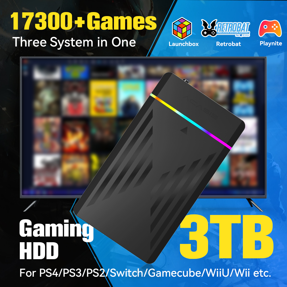 Retro Gaming Stick - 3TB แบบพกพา HDD LaunchBox/Retrobat/Playnite คอนโซลเกม Retro